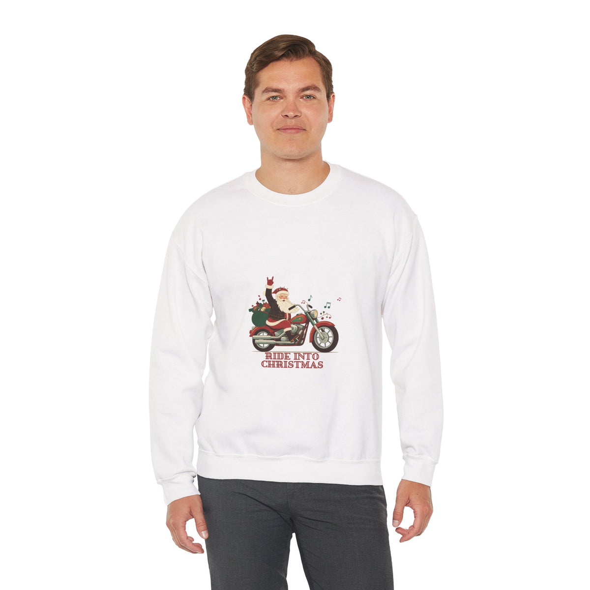 Christmas Motorcycle Sweatshirt - "Ride Into Christmas" Santa Biker Holiday Crewneck