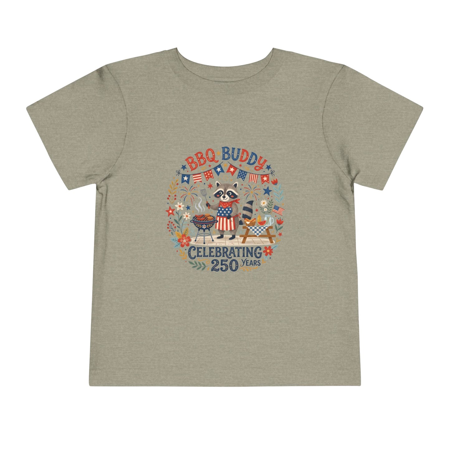 BBQ Buddy Toddler Tee - Celebrating 250 Years Patriotic Shirt for Kids, 4th of July Tee