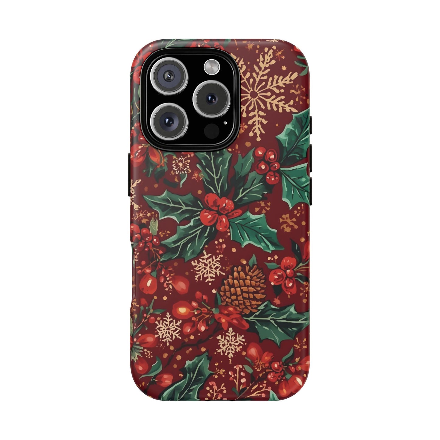 Christmas Floral Phone Case, Dual Layer Case for Iphone 17, 16, 15, 14, 13, 12, 11 & Samsung