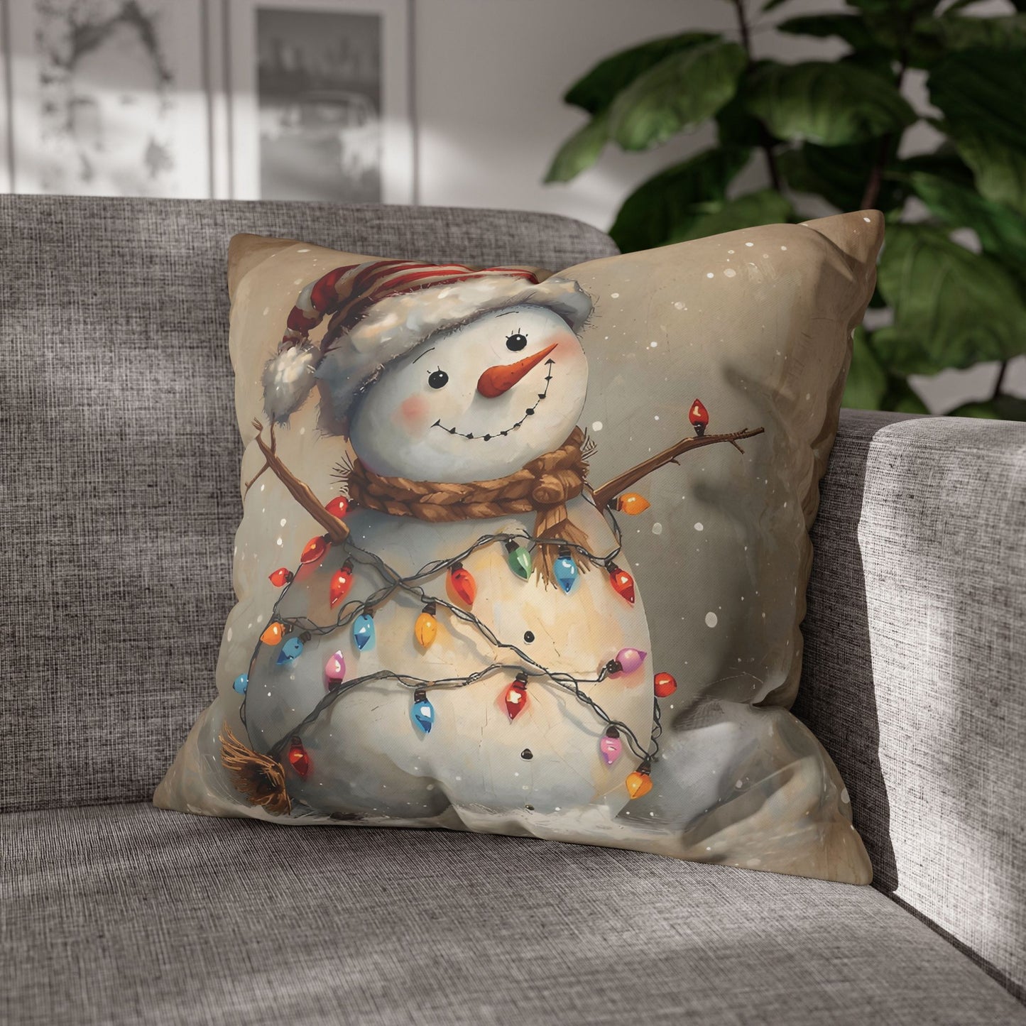 Festive Snowman Throw Pillowcase — Vintage Christmas Decorative Cushion Cover