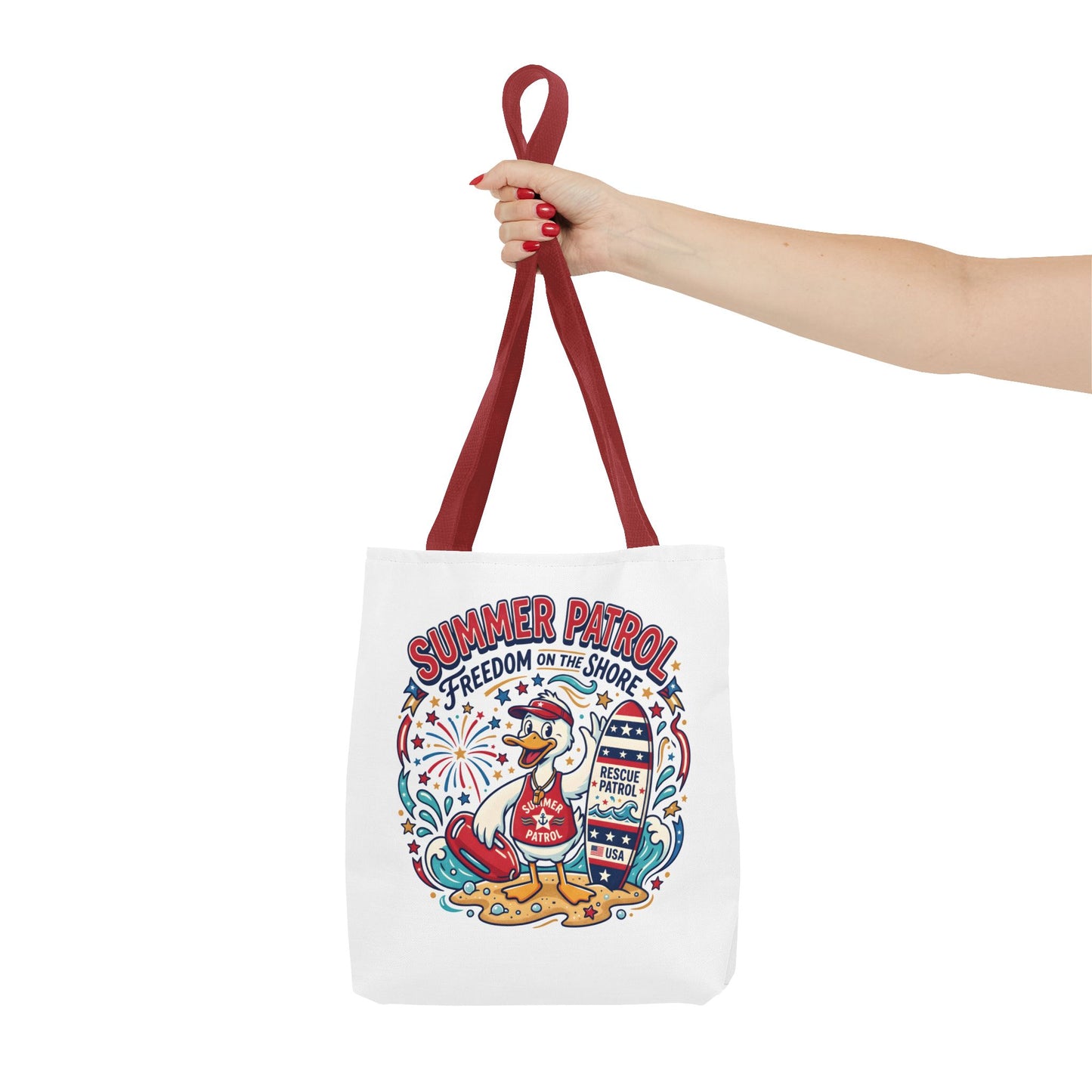 Summer Patrol Beach Tote Bag – 'Freedom on the Shore' Patriotic Design, 4th of July Gift