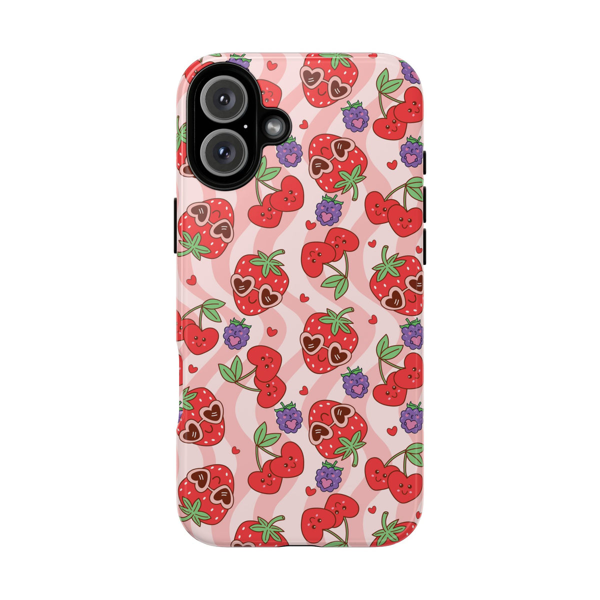 Cute Kawaii Strawberry & Cherry Phone Case — Pink Fruit Pattern Protective Case