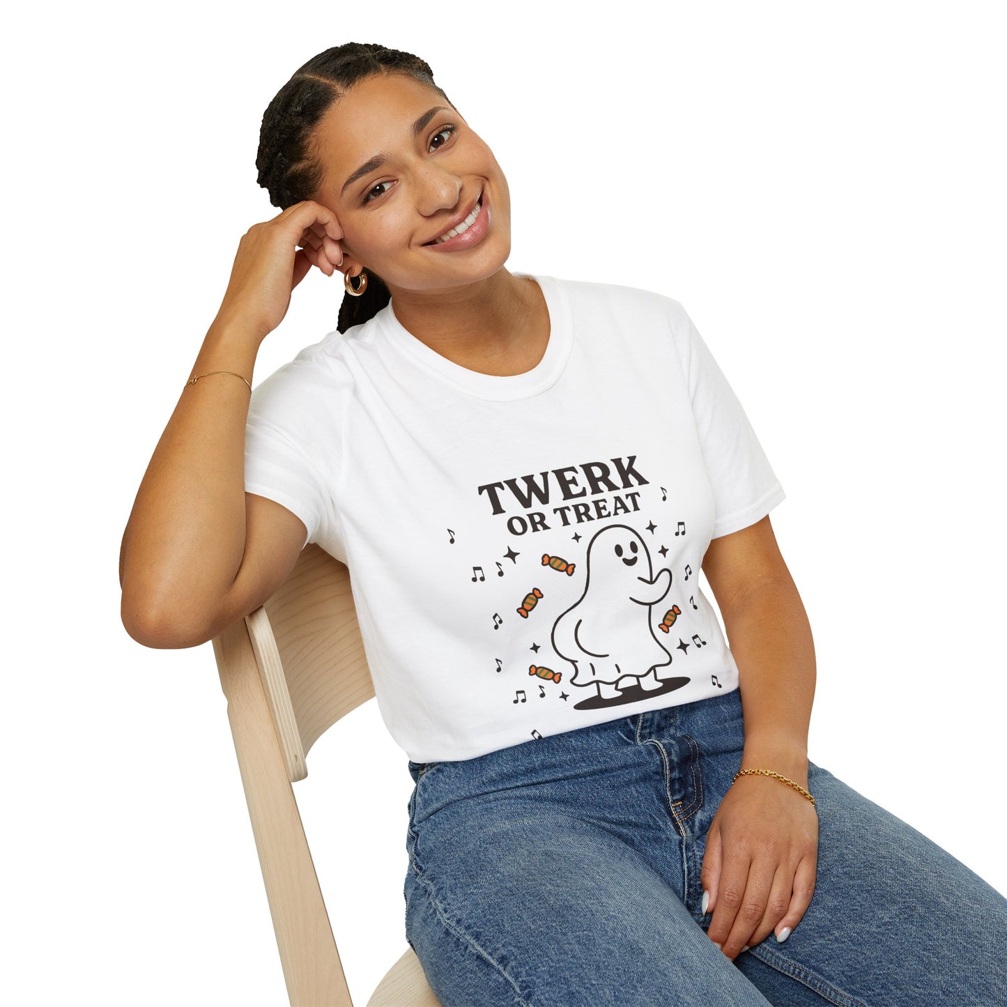 Whimsical Halloween T-Shirt for Adults, Fun Ghost Tee, Twerk or Treat Shirt, Unisex Costume Top, Spooky Celebration Apparel