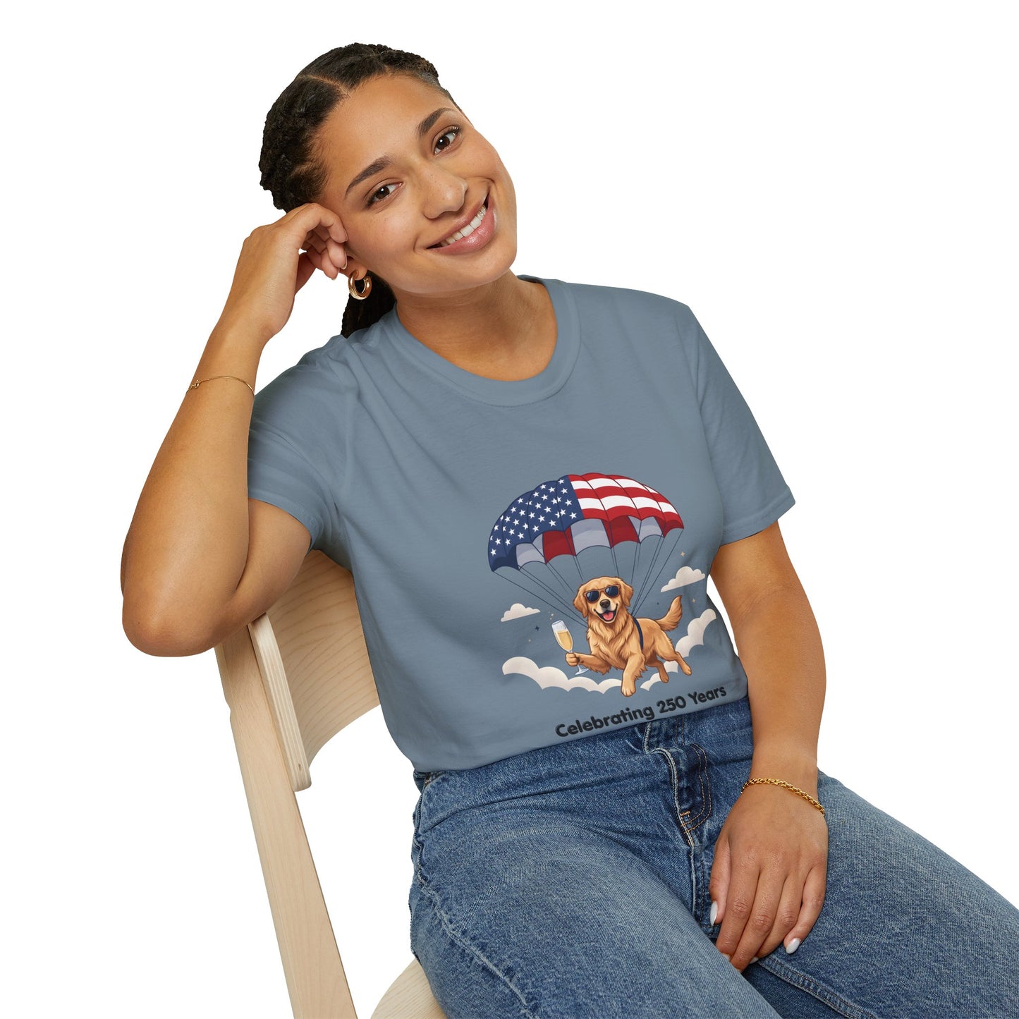 Patriotic Golden Retriever T-Shirt — "Celebrating 250 Years"