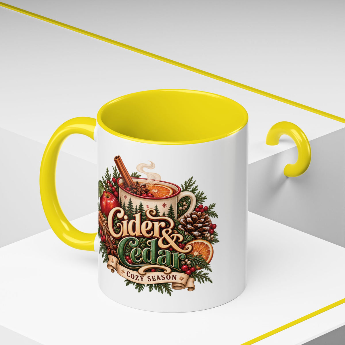 Cider & Cedar Accent Coffee Mug — Cozy Fall Hot Drink Gift (11 oz)
