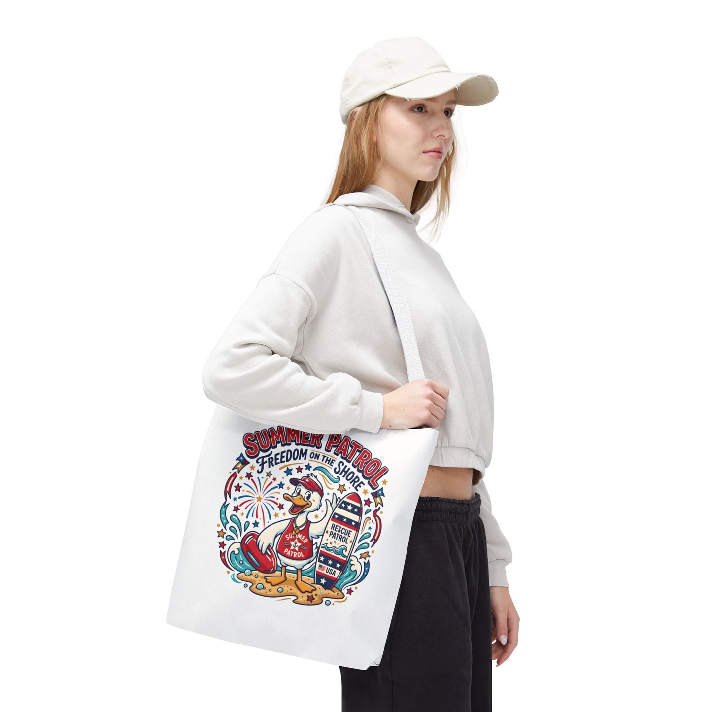 Summer Patrol Beach Tote Bag – 'Freedom on the Shore' Patriotic Design, 4th of July Gift