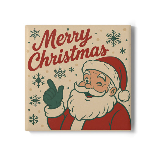 Ceramic Coaster - Vintage Santa 'Merry Christmas' Holiday Drink Coaster