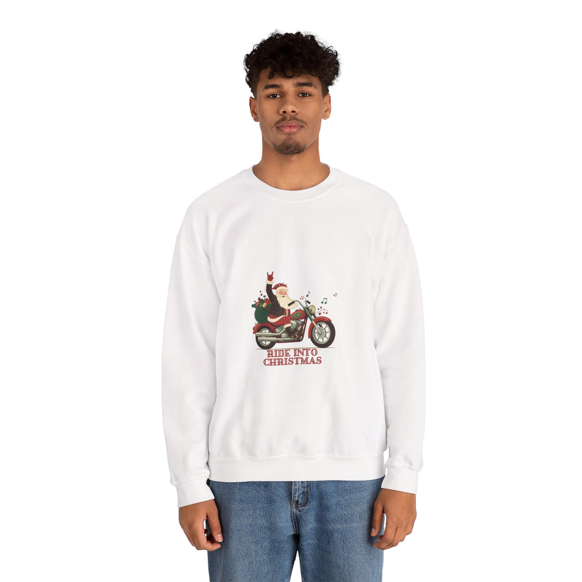 Christmas Motorcycle Sweatshirt - "Ride Into Christmas" Santa Biker Holiday Crewneck
