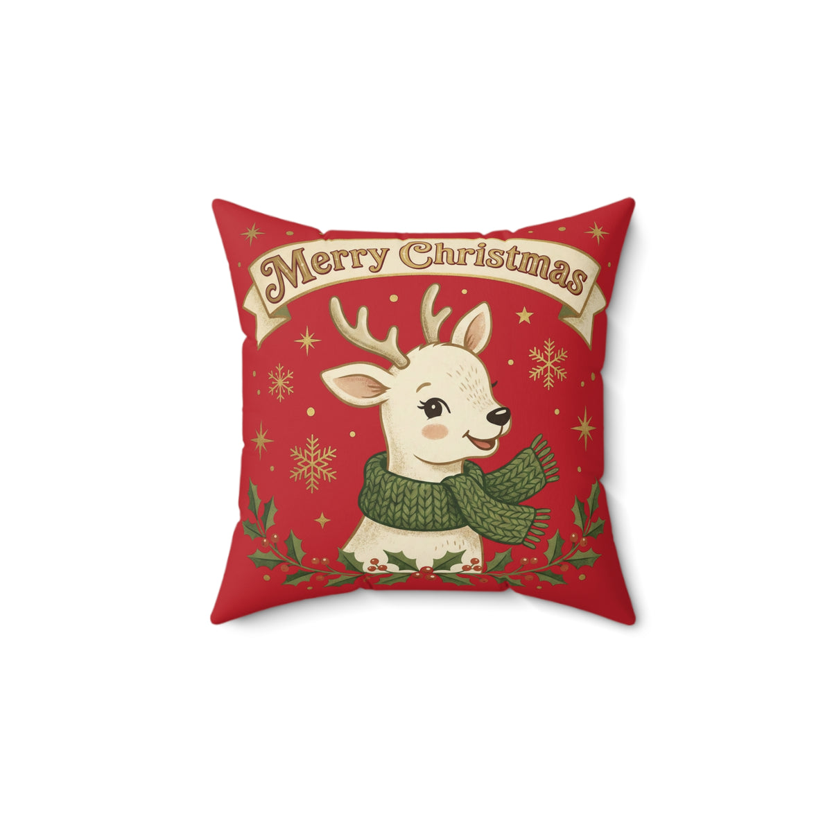 Christmas Reindeer Throw Pillow - "Merry Christmas" Festive Holiday Decor