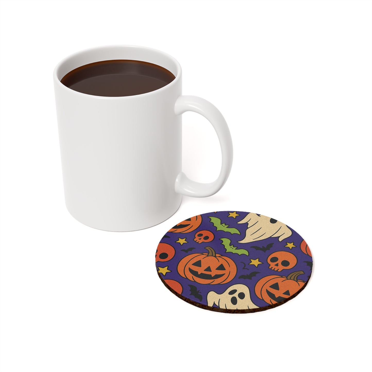 Halloween-Themed Coaster, Spooky Coaster Set, Ghost and Pumpkin Design