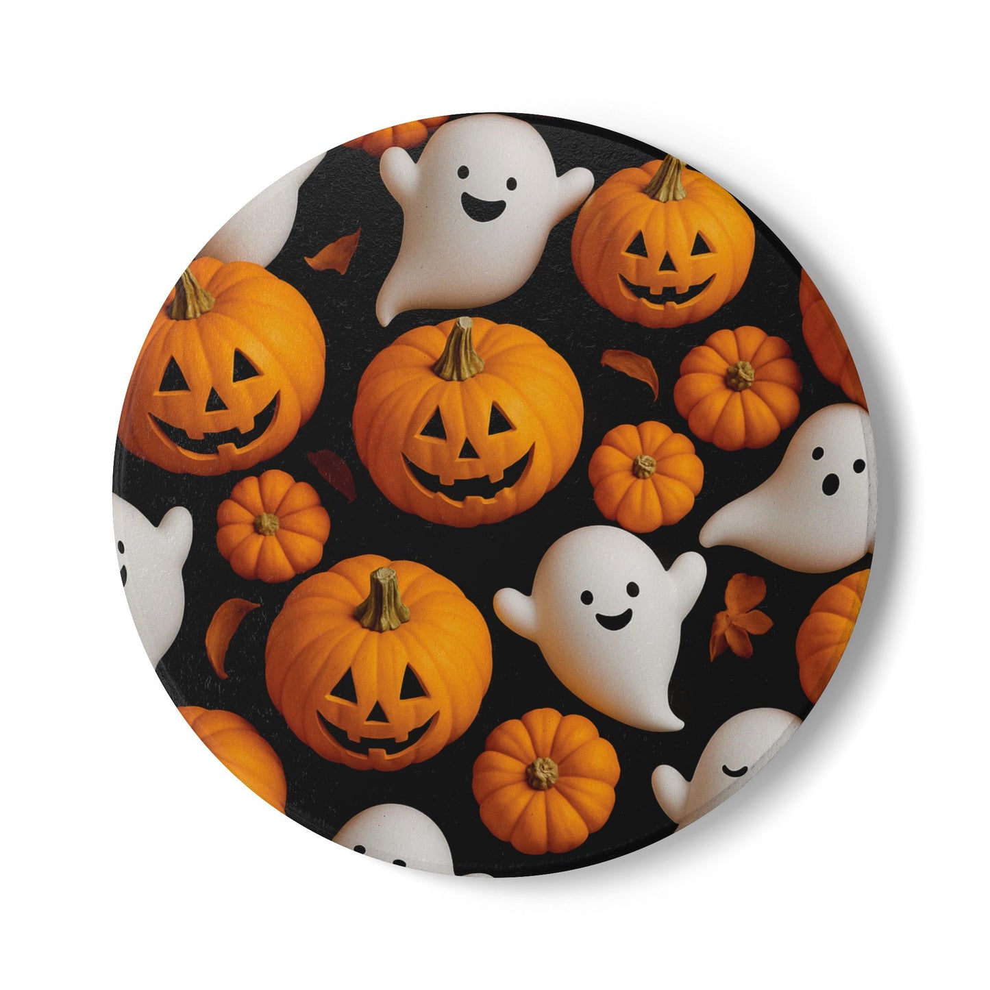 Halloween Ceramic Coaster Set, Ghost and Pumpkin Designs, Spooky Home Decor