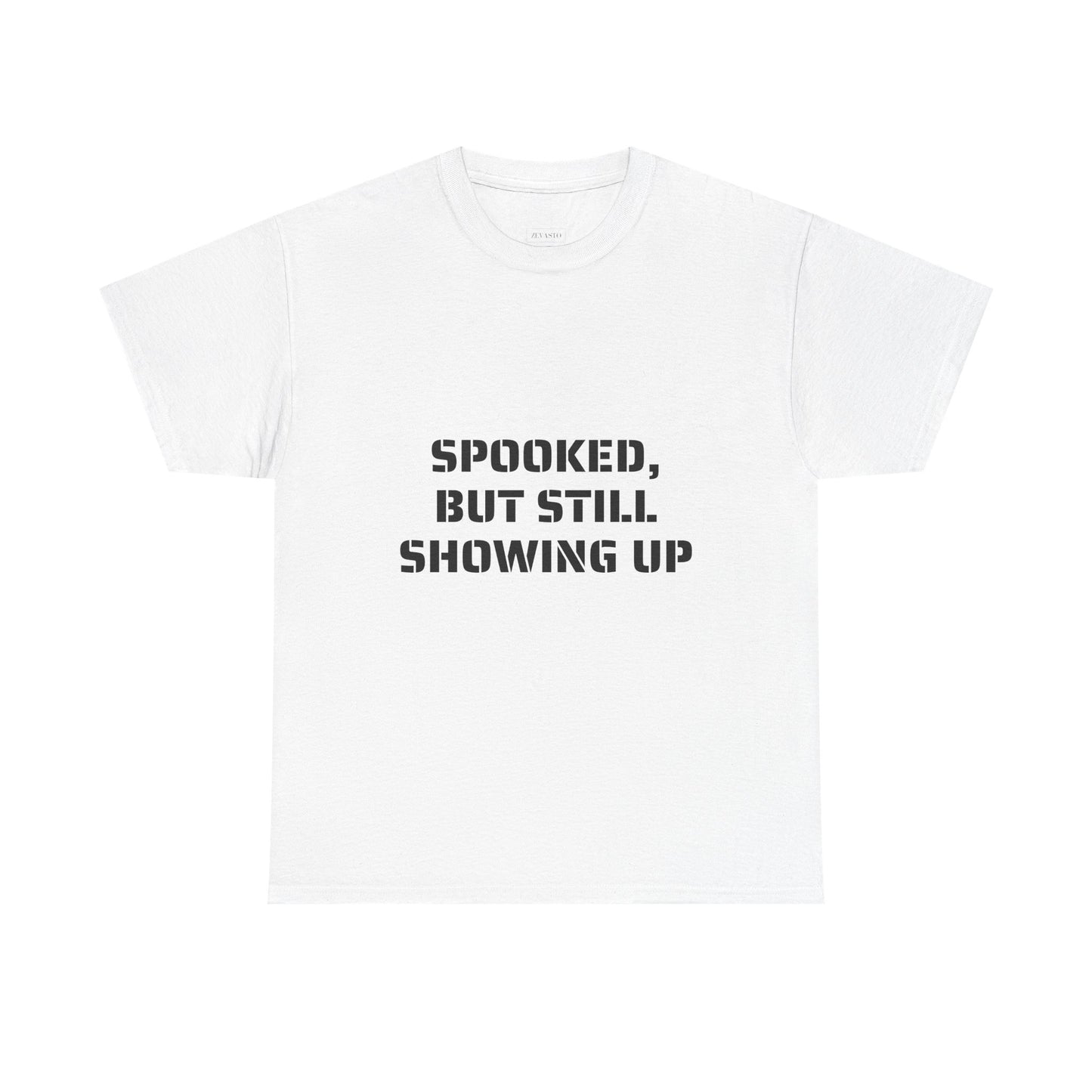 Spooked, But Still Showing Up Unisex Heavy Cotton Tee | Halloween, Funny T-Shirt