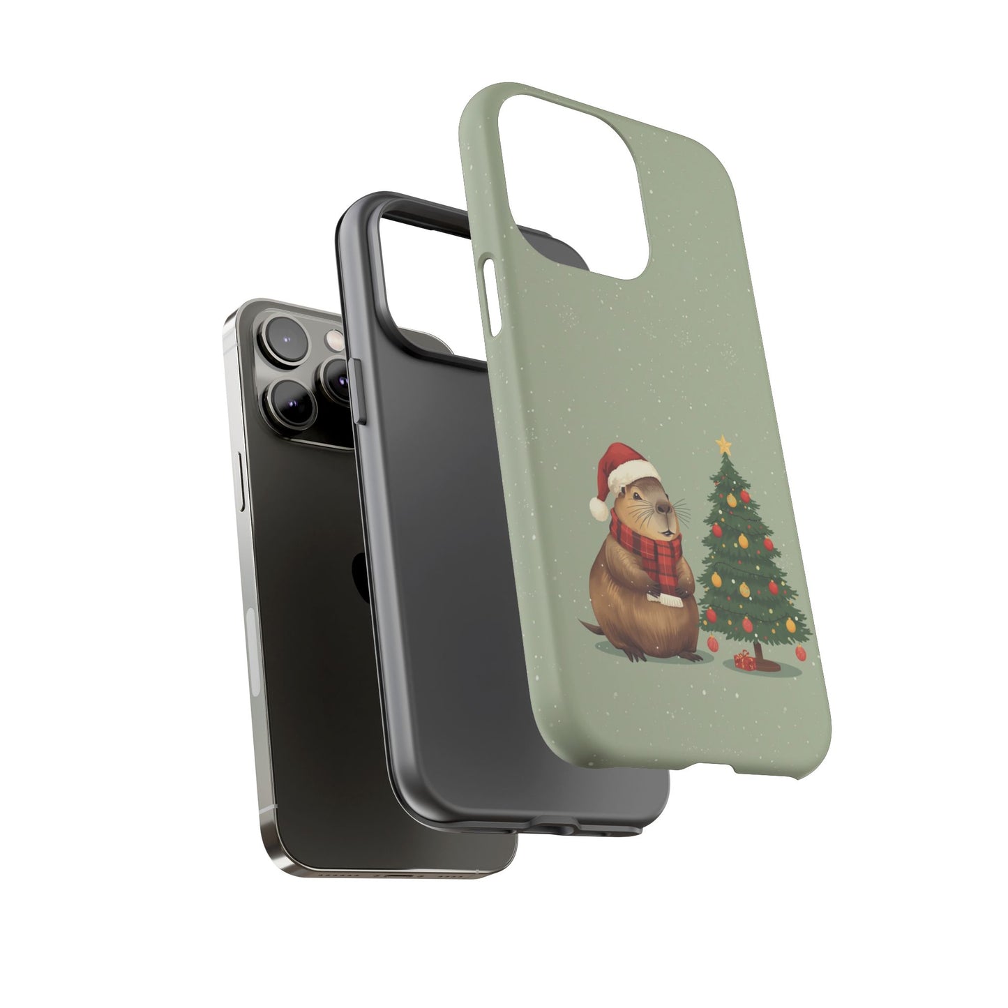 Christmas Phone Case with Capybara Design, Dual Layer Protective Case for Iphone 17, 16, 15, 14, 13 & Samsung