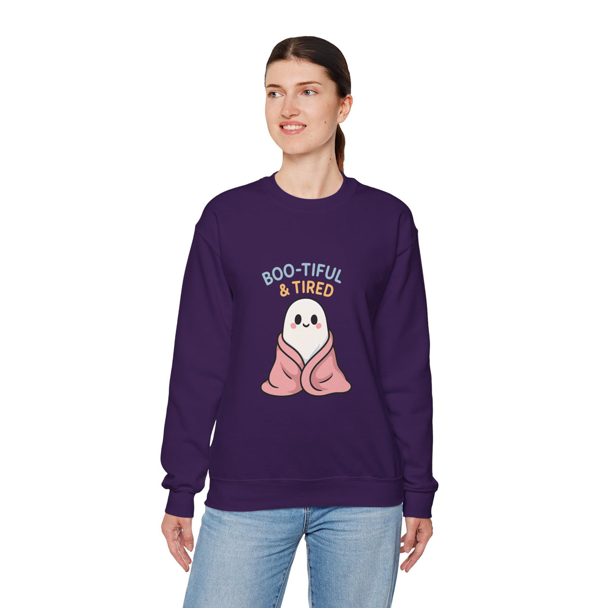Boo-tiful & Tired Sweatshirt, Halloween-Themed Design