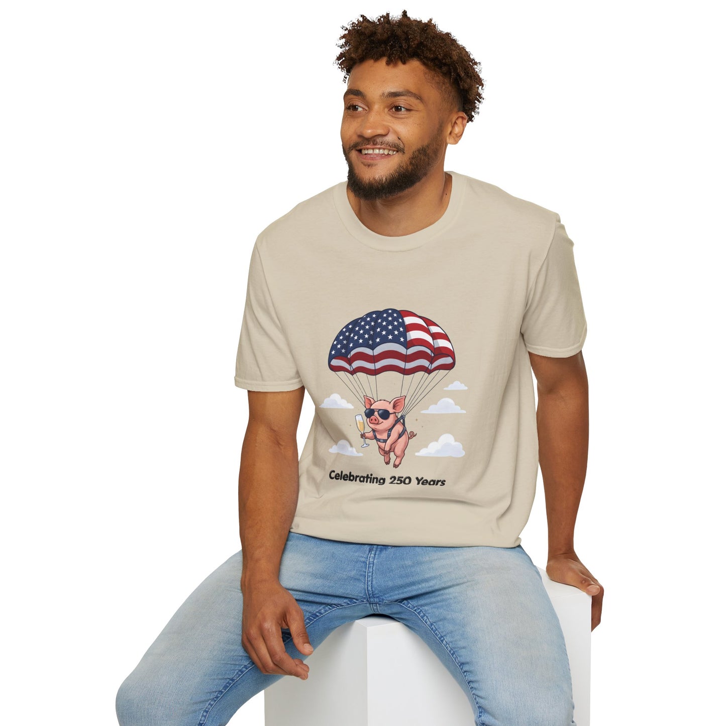 Patriotic Parachuting Piglet T-shirt - “Celebrating 250 Years”