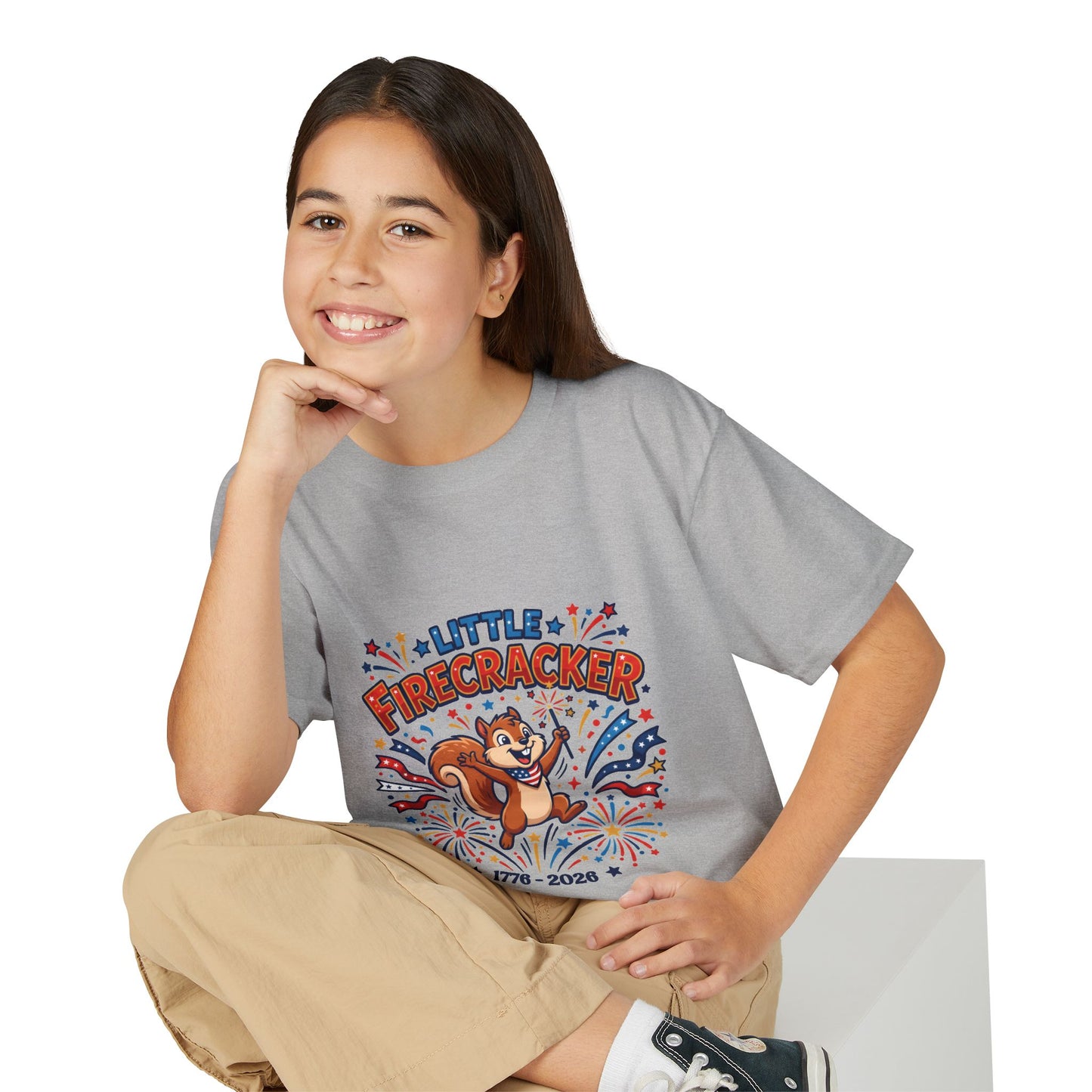 Kids "Little Firecracker" T-Shirt — Patriotic Fireworks Squirrel Tee, 4th of July Gift