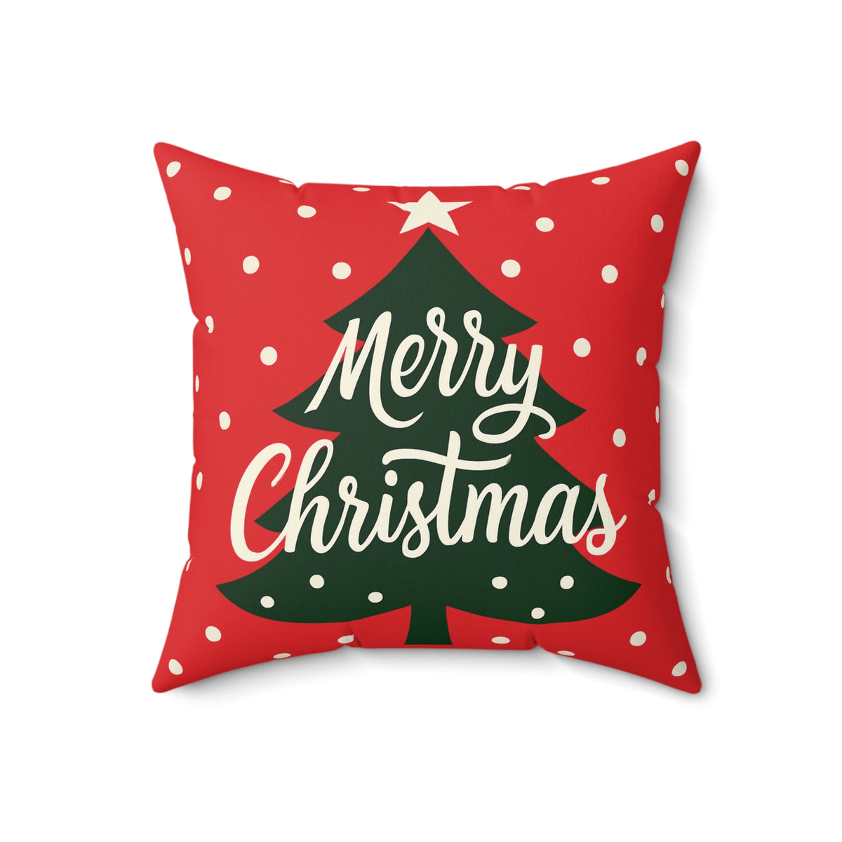 Merry Christmas Tree Holiday Pillow — Red Spun Polyester Square Throw Pillow