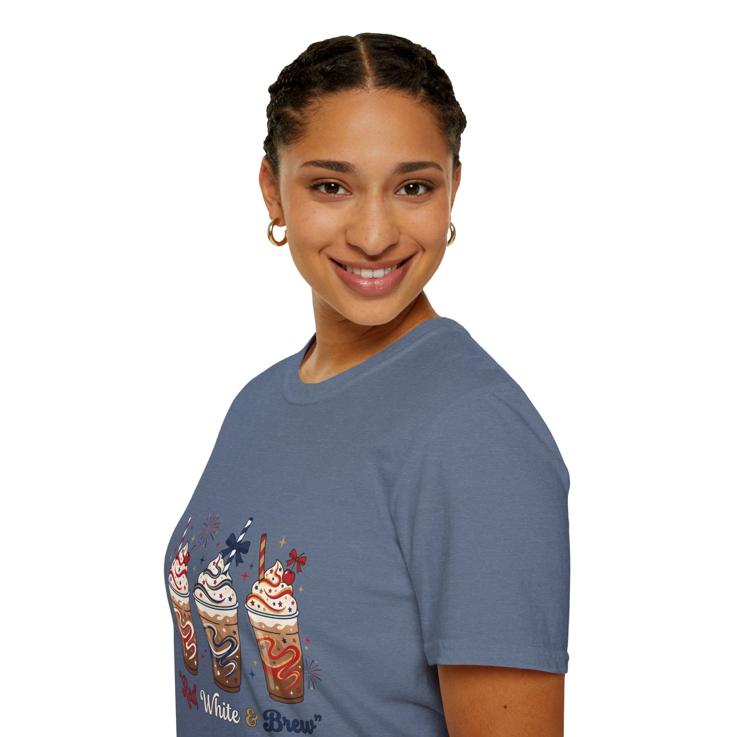 Patriotic Iced Coffee Tee — "Red, White & Brew" Graphic T‑Shirt