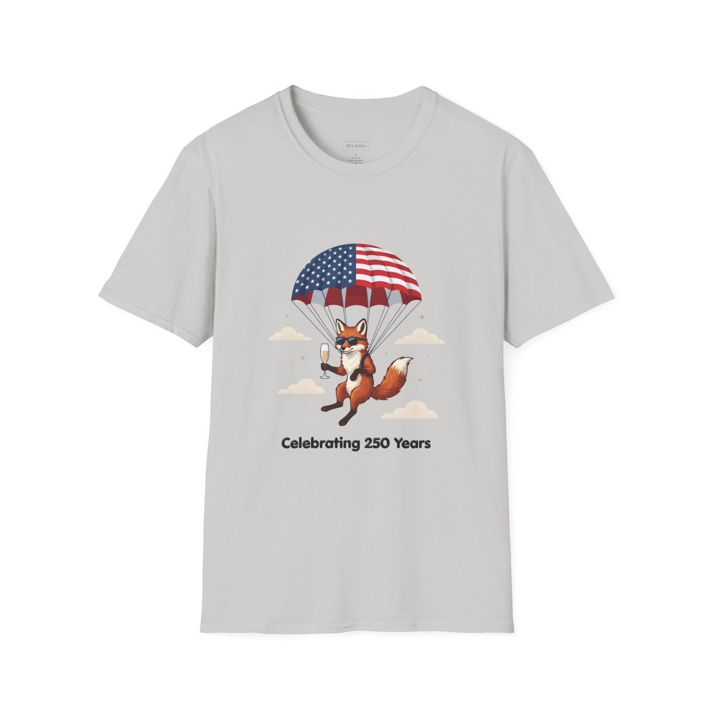 Patriotic Fox Parachute T-Shirt — "Celebrating 250 Years" Anniversary Tee