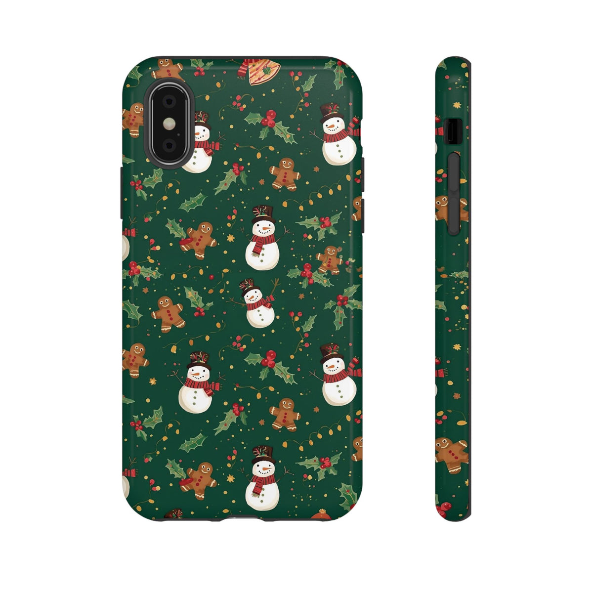 Christmas Phone Case with Snowmen and Gingerbread Design, Dual Layer Phone Case for Iphone & Samsung