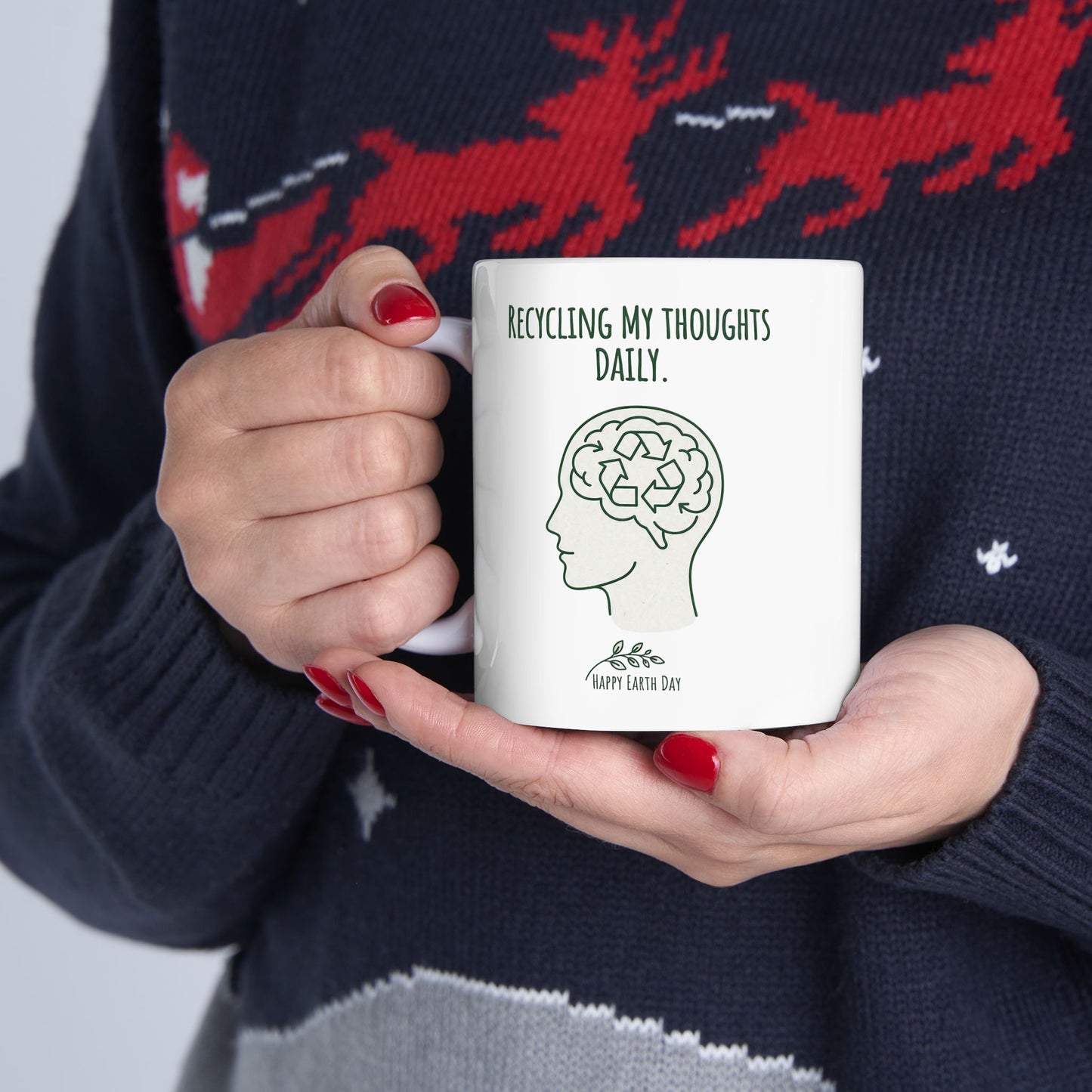 Recycling My Thoughts Daily Mug – Earth Day Mental Health Coffee Cup | Eco Mindfulness Mug (11oz)