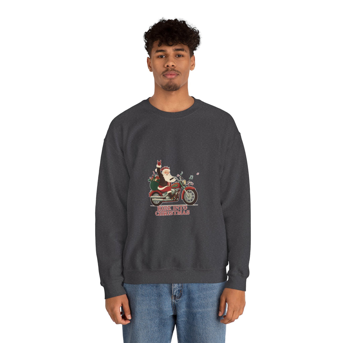 Christmas Motorcycle Sweatshirt - "Ride Into Christmas" Santa Biker Holiday Crewneck