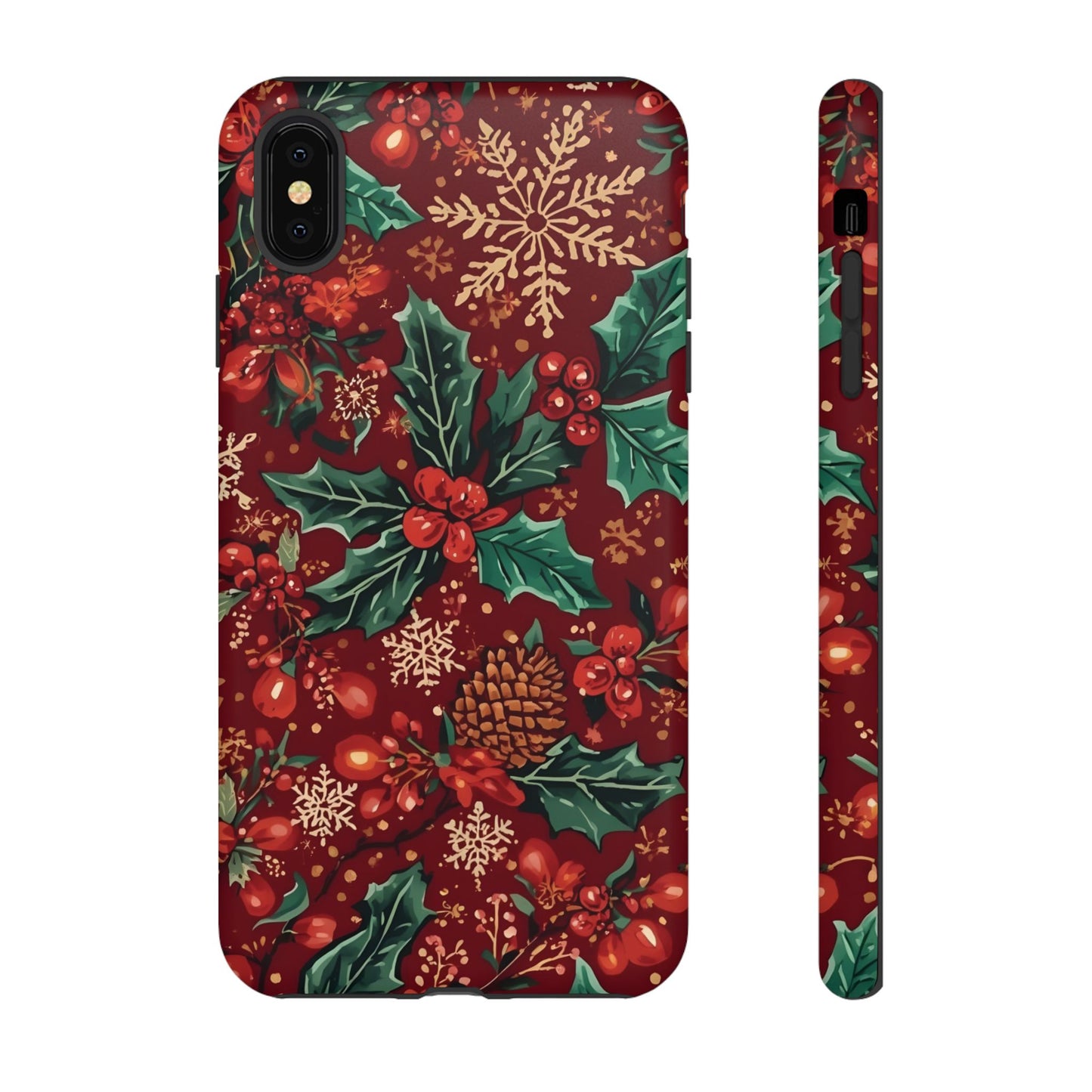 Christmas Floral Phone Case, Dual Layer Case for Iphone 17, 16, 15, 14, 13, 12, 11 & Samsung
