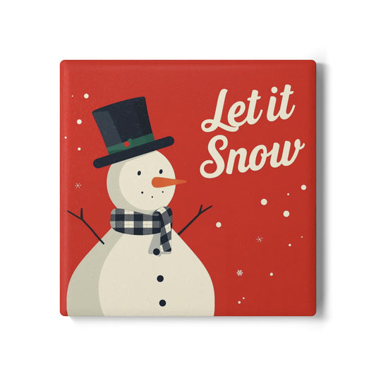 Let It Snow Snowman Ceramic Coaster — Holiday Drink Coaster, Christmas Table Decor