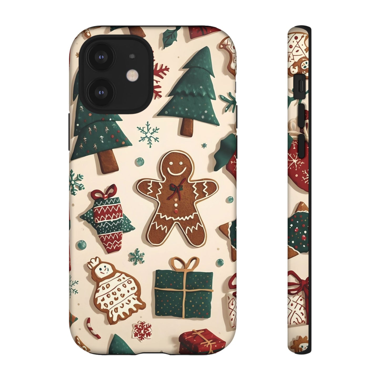Christmas Phone Case with Gingerbread and Christmas Tree Design, Dual Layer Case for Iphone 17, 16, 15, 14, 13, 12, 11 & Samsung