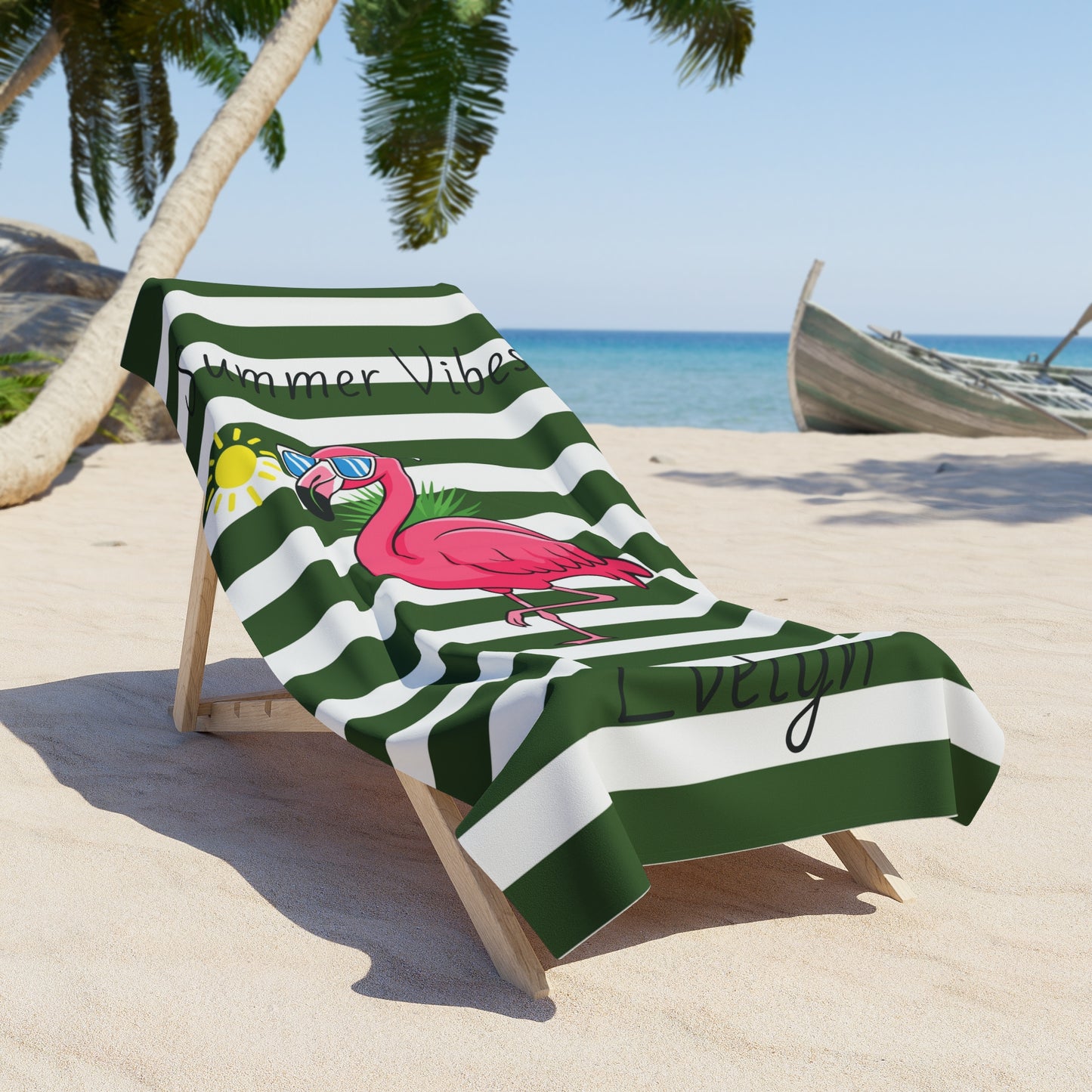 Personalized 'Summer Vibes' Flamingo Beach Towel