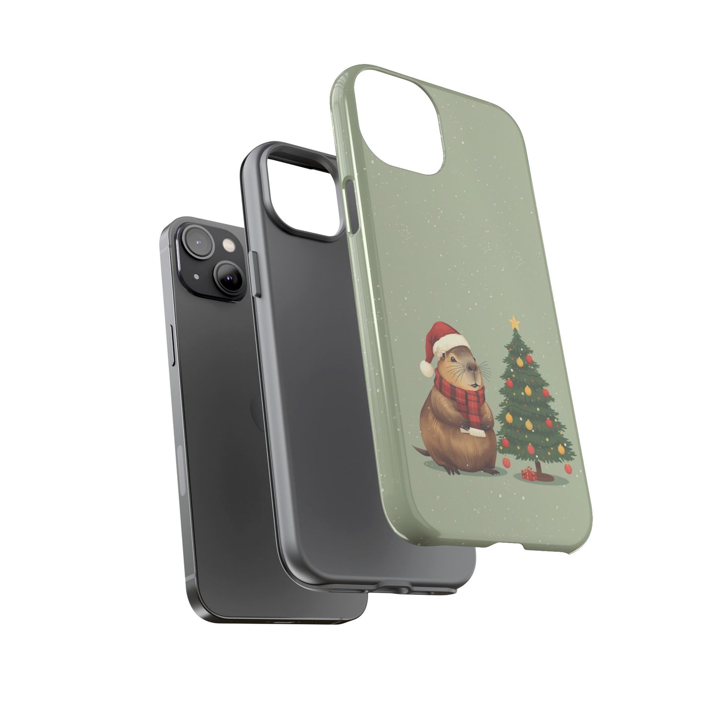 Christmas Phone Case with Capybara Design, Dual Layer Protective Case for Iphone 17, 16, 15, 14, 13 & Samsung