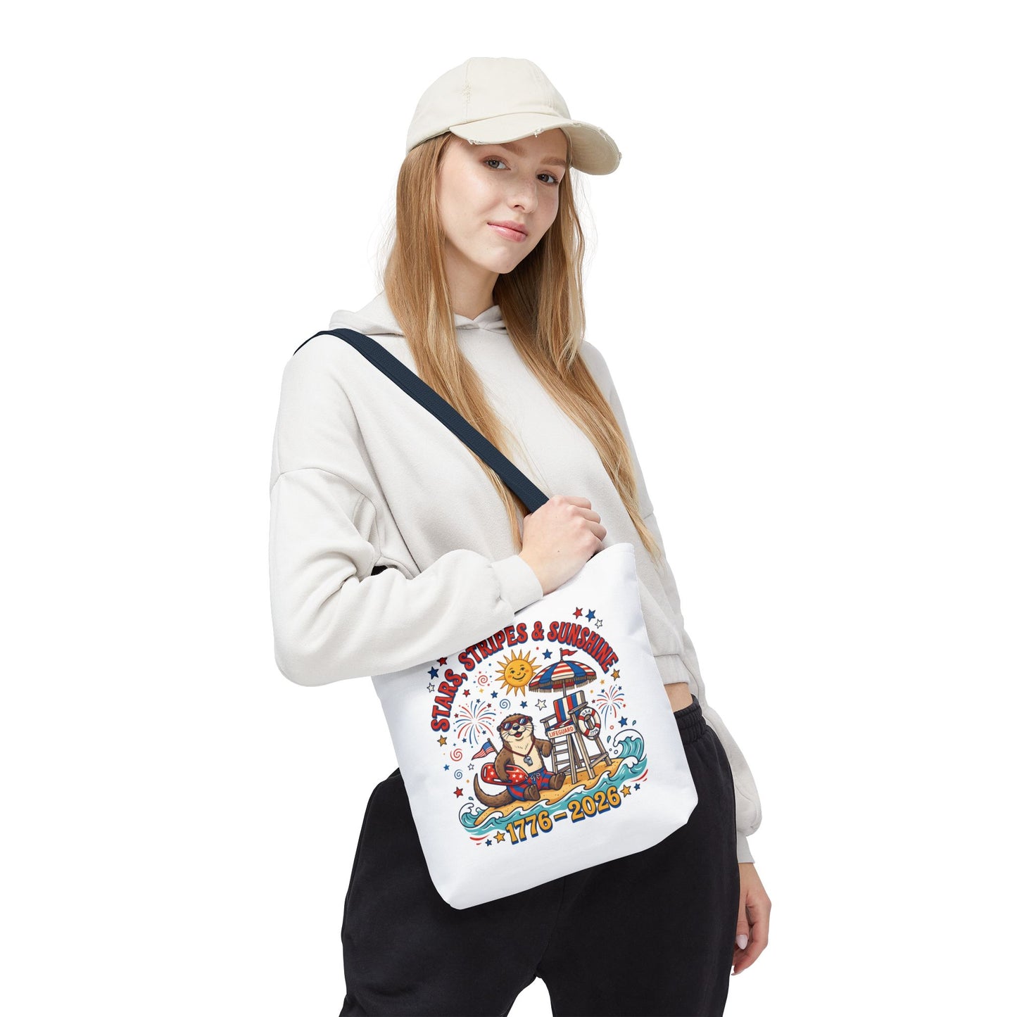Stars, Stripes & Sunshine Tote Bag — 1776–2026 Patriotic Summer Beach Tote, 4th of July Tote