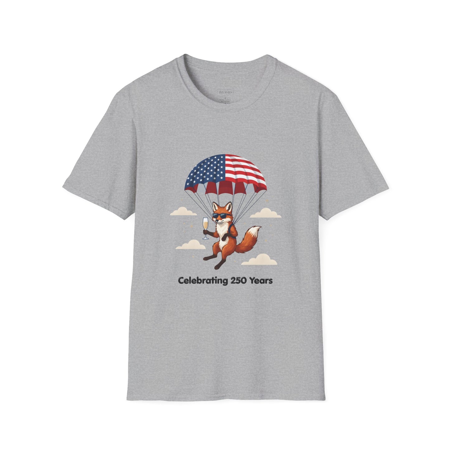 Patriotic Fox Parachute T-Shirt — "Celebrating 250 Years" Anniversary Tee