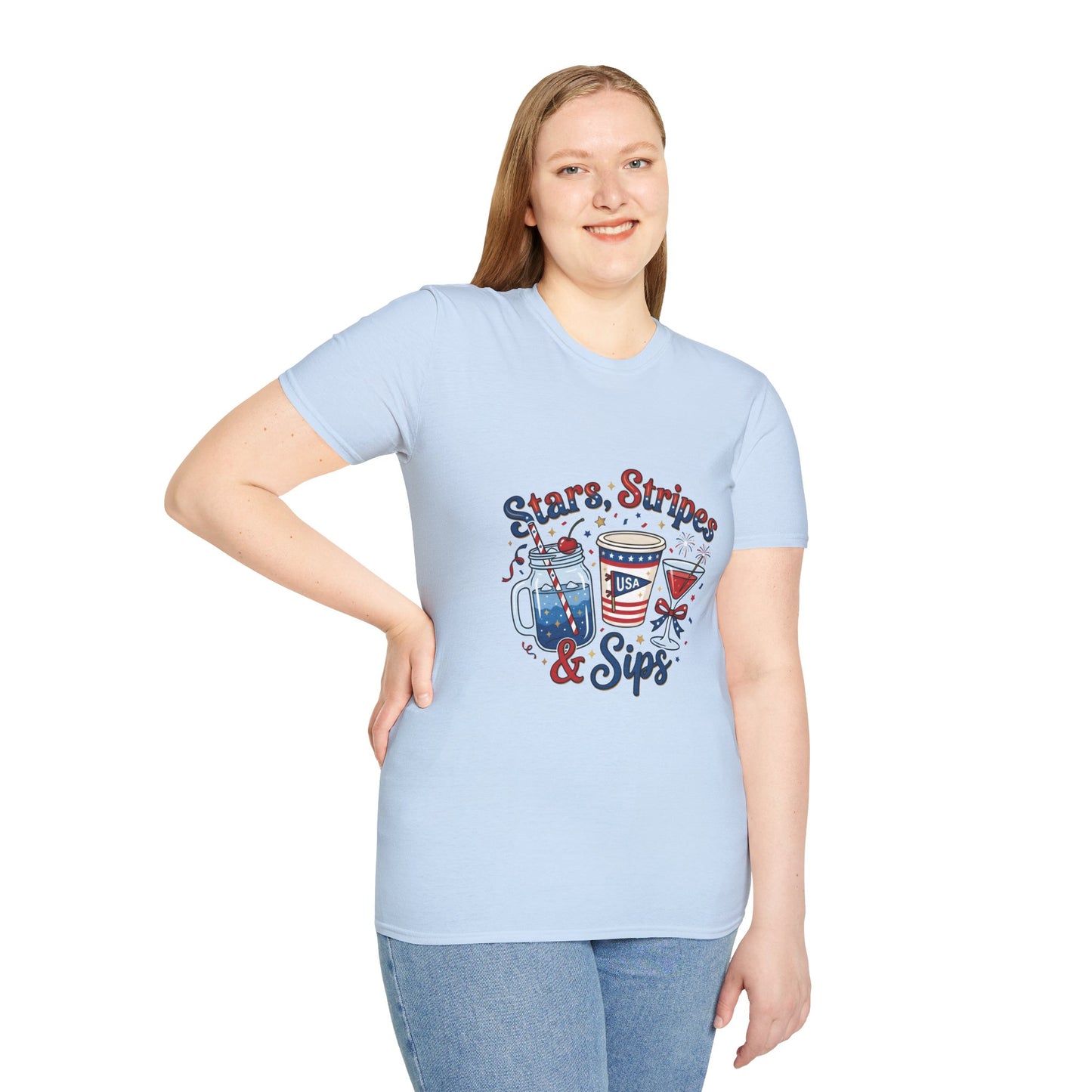 Patriotic "Stars, Stripes & Sips" T-Shirt