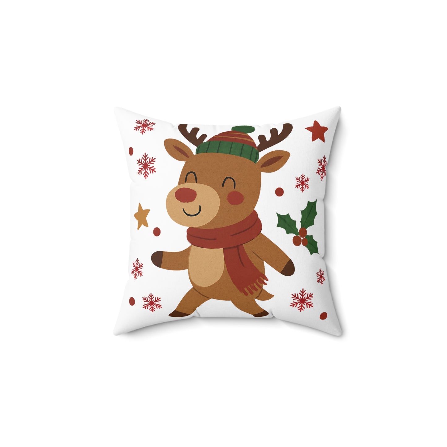 Cute Christmas Reindeer Throw Pillow — Festive Holiday Decorative Cushion