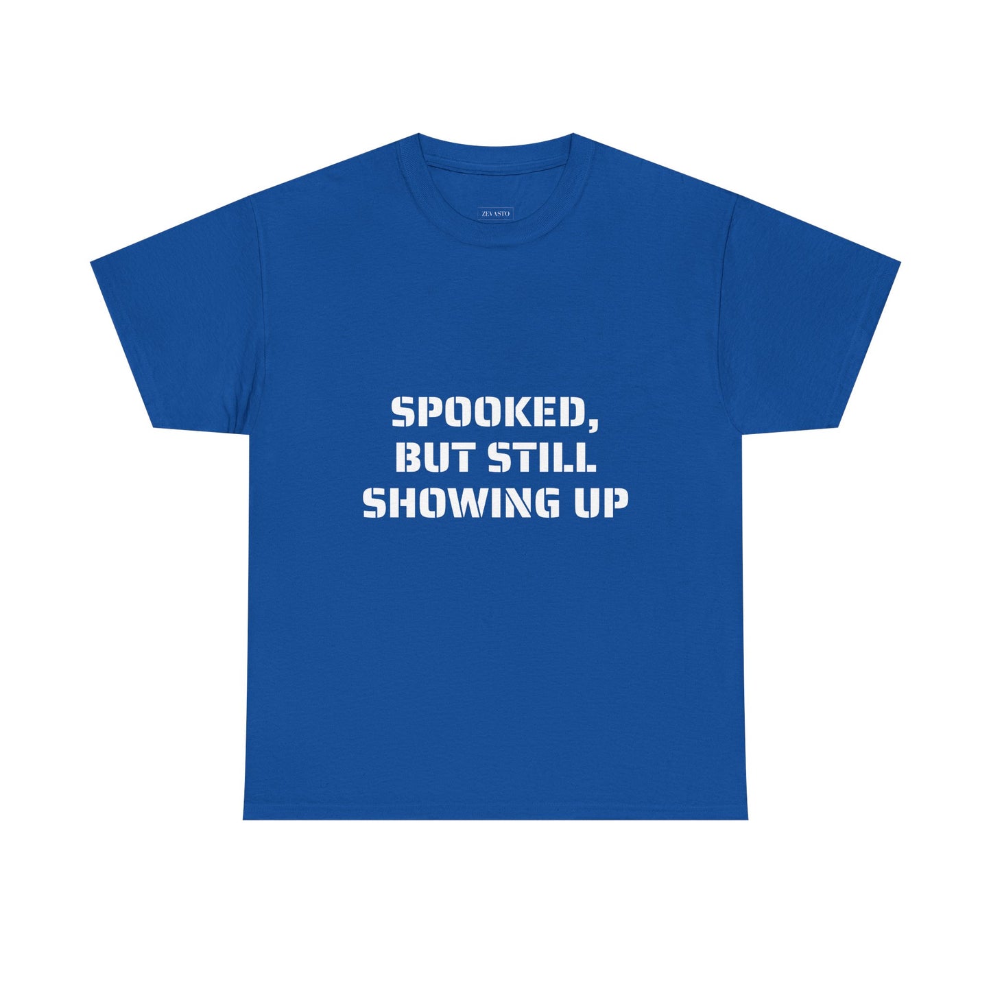 Spooked, But Still Showing Up Unisex Heavy Cotton Tee | Halloween, Funny T-Shirt