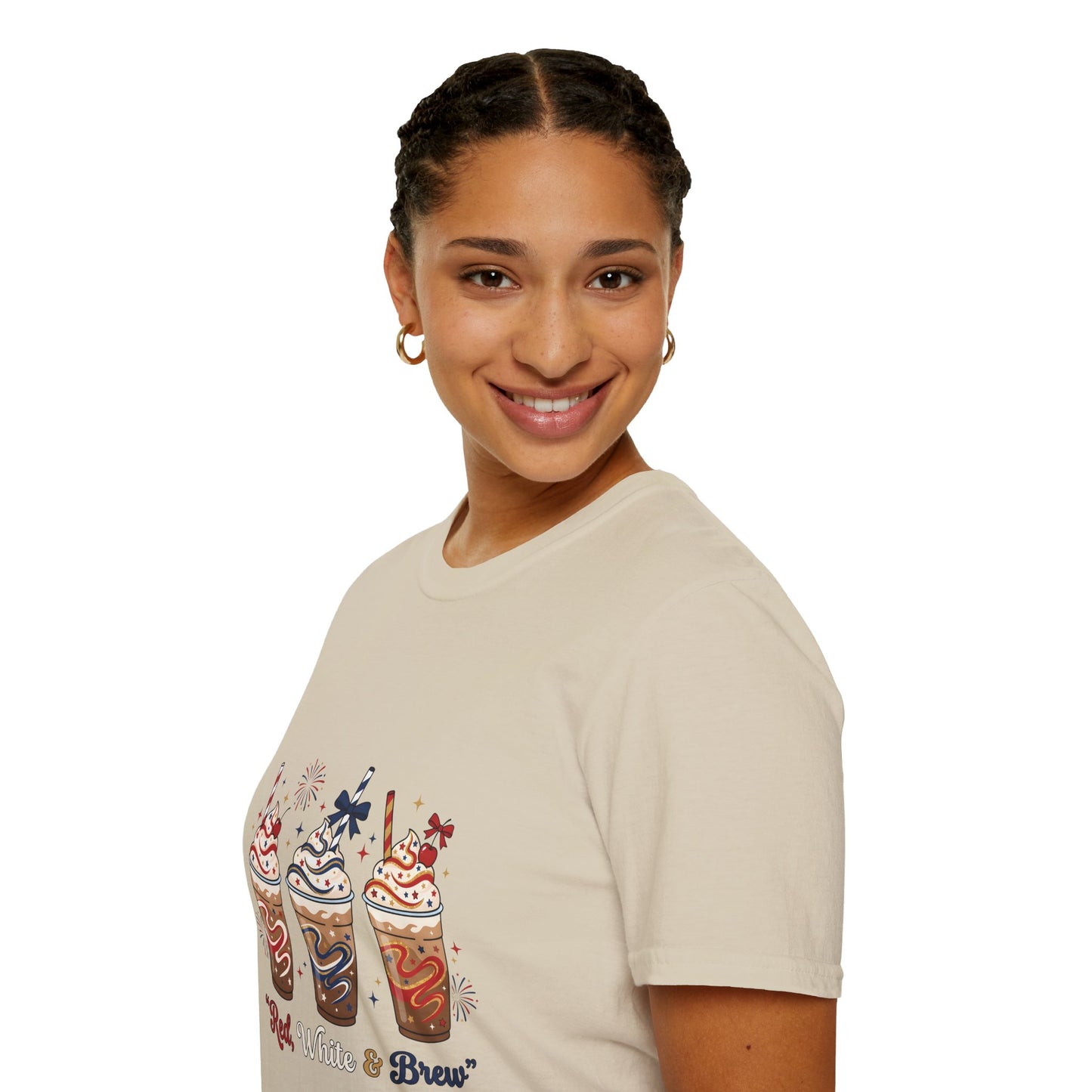 Patriotic Iced Coffee Tee — "Red, White & Brew" Graphic T‑Shirt