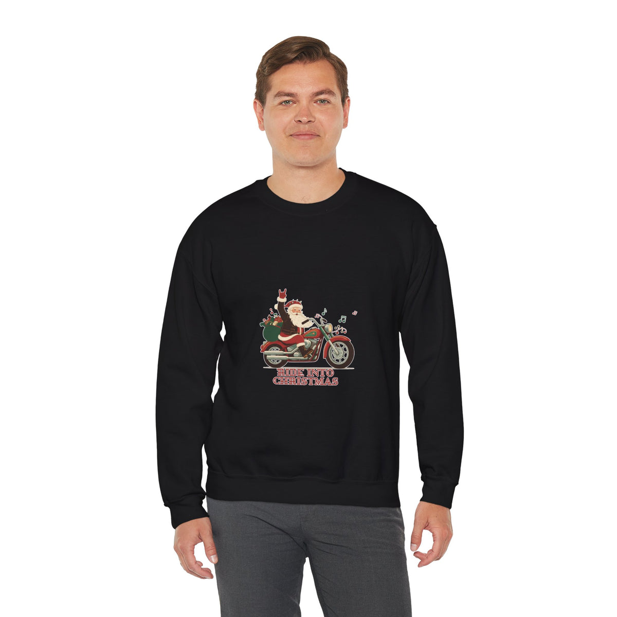 Christmas Motorcycle Sweatshirt - "Ride Into Christmas" Santa Biker Holiday Crewneck