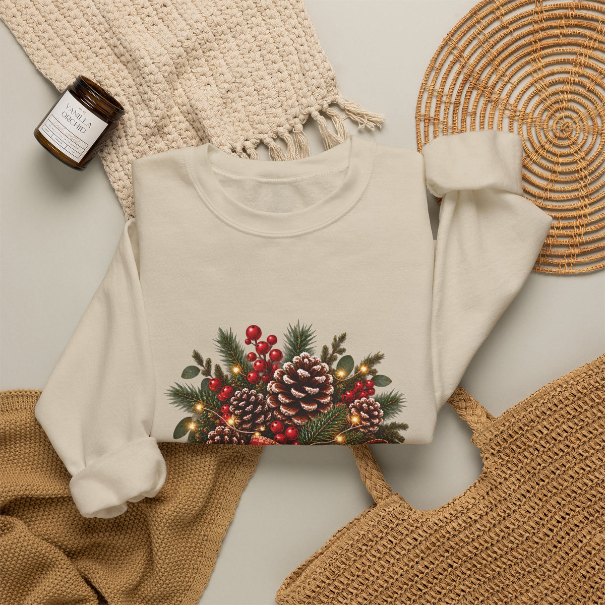 Christmas Pinecone Basket Crewneck Sweatshirt