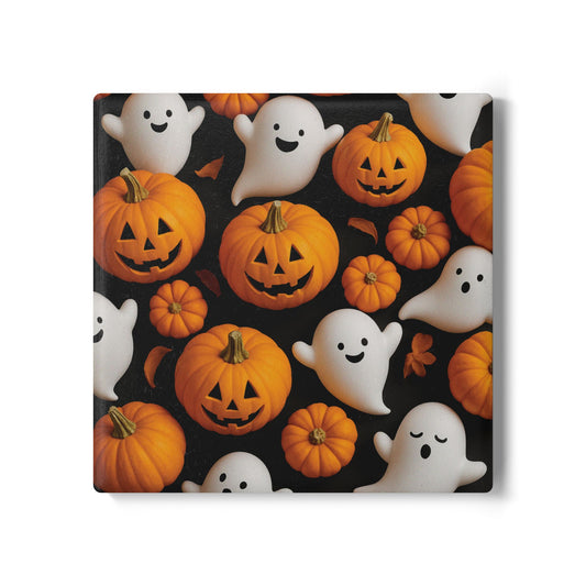 Halloween Ceramic Coaster Set, Ghost and Pumpkin Designs, Spooky Home Decor