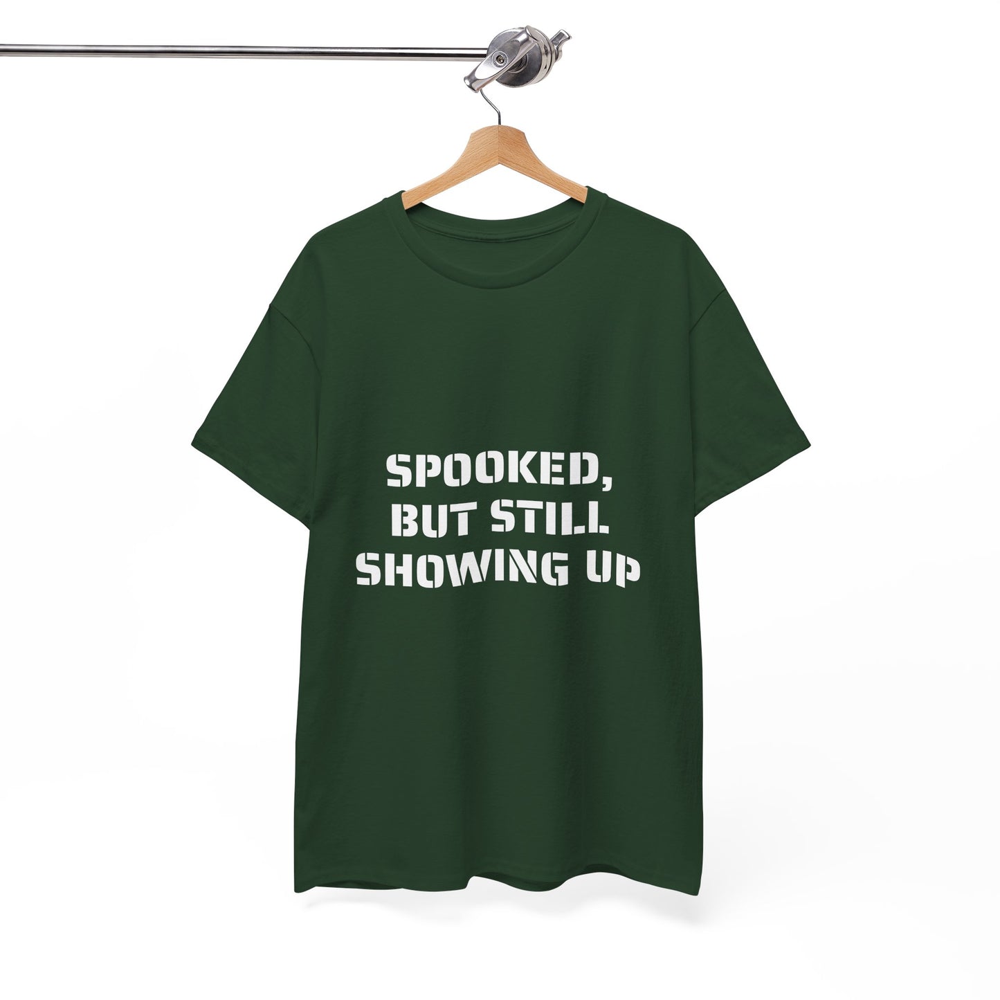 Spooked, But Still Showing Up Unisex Heavy Cotton Tee | Halloween, Funny T-Shirt