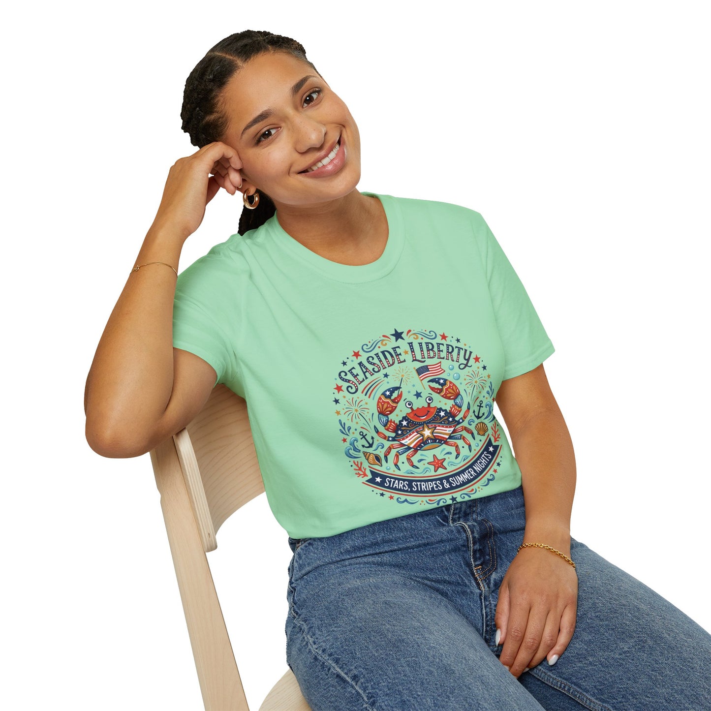 Seaside Liberty Crab T-Shirt — 4th of July Patriotic Summer Beach Tee