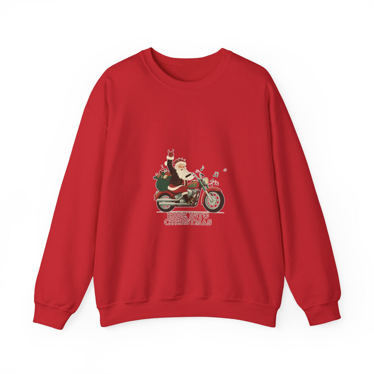 Christmas Motorcycle Sweatshirt - "Ride Into Christmas" Santa Biker Holiday Crewneck