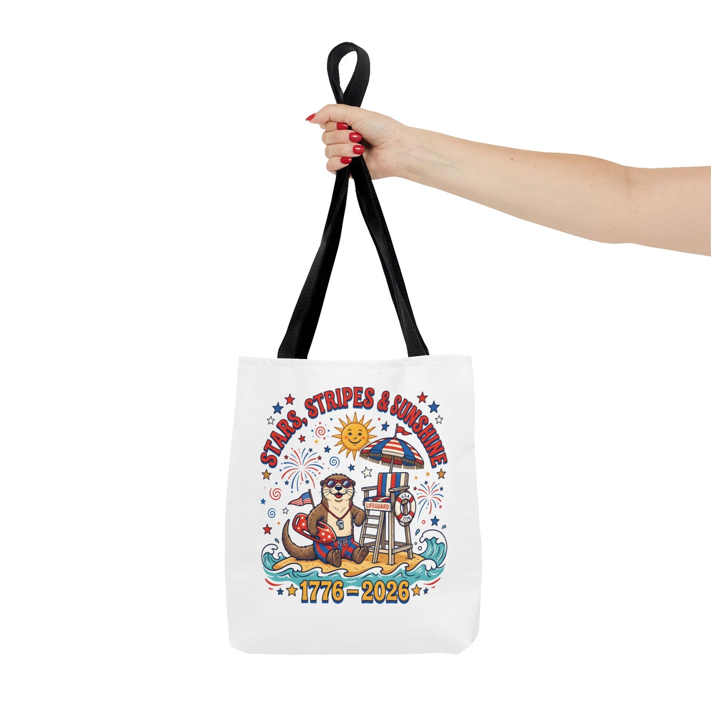Stars, Stripes & Sunshine Tote Bag — 1776–2026 Patriotic Summer Beach Tote, 4th of July Tote