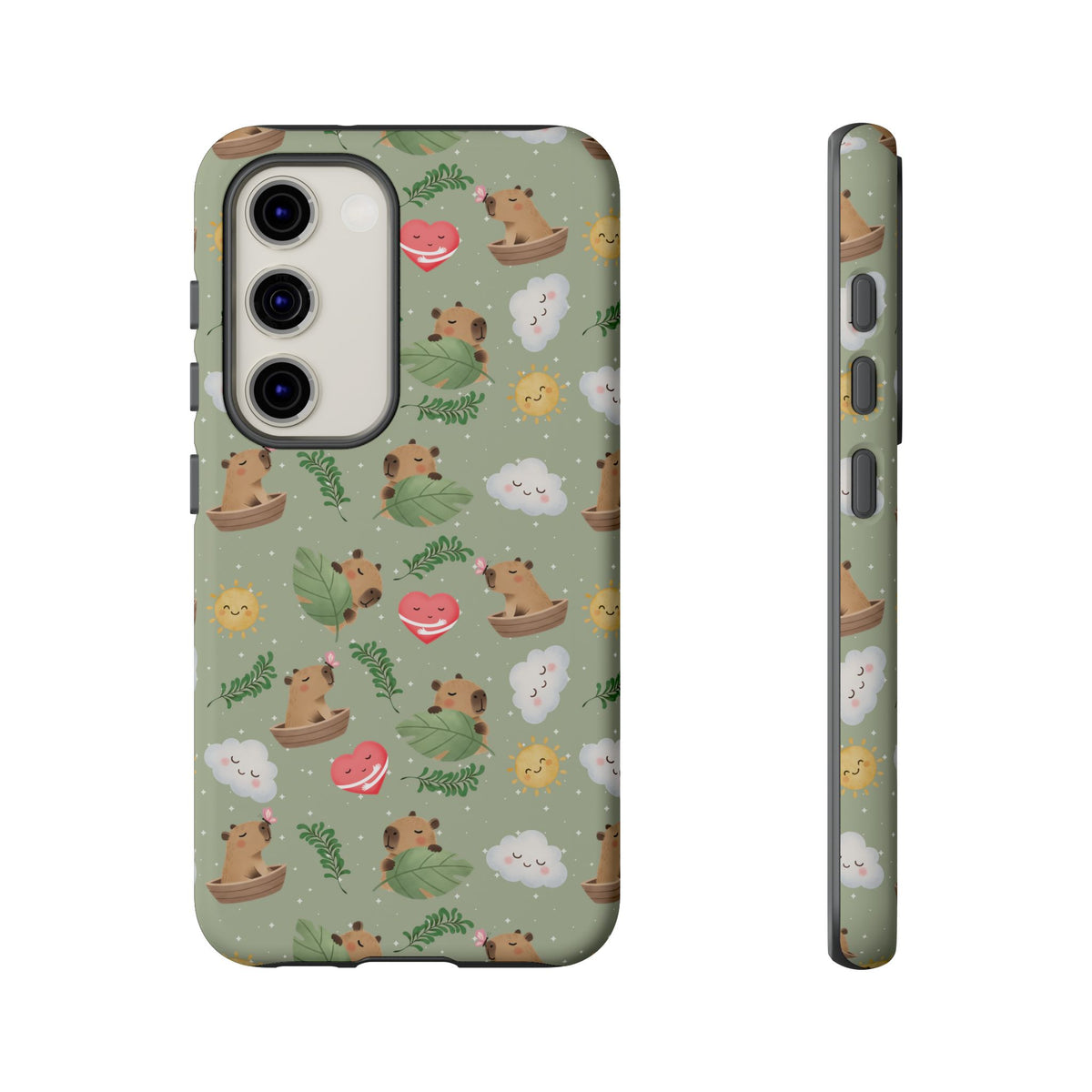 Cute Capybara Pattern Phone Case — Green Botanical Tough Case