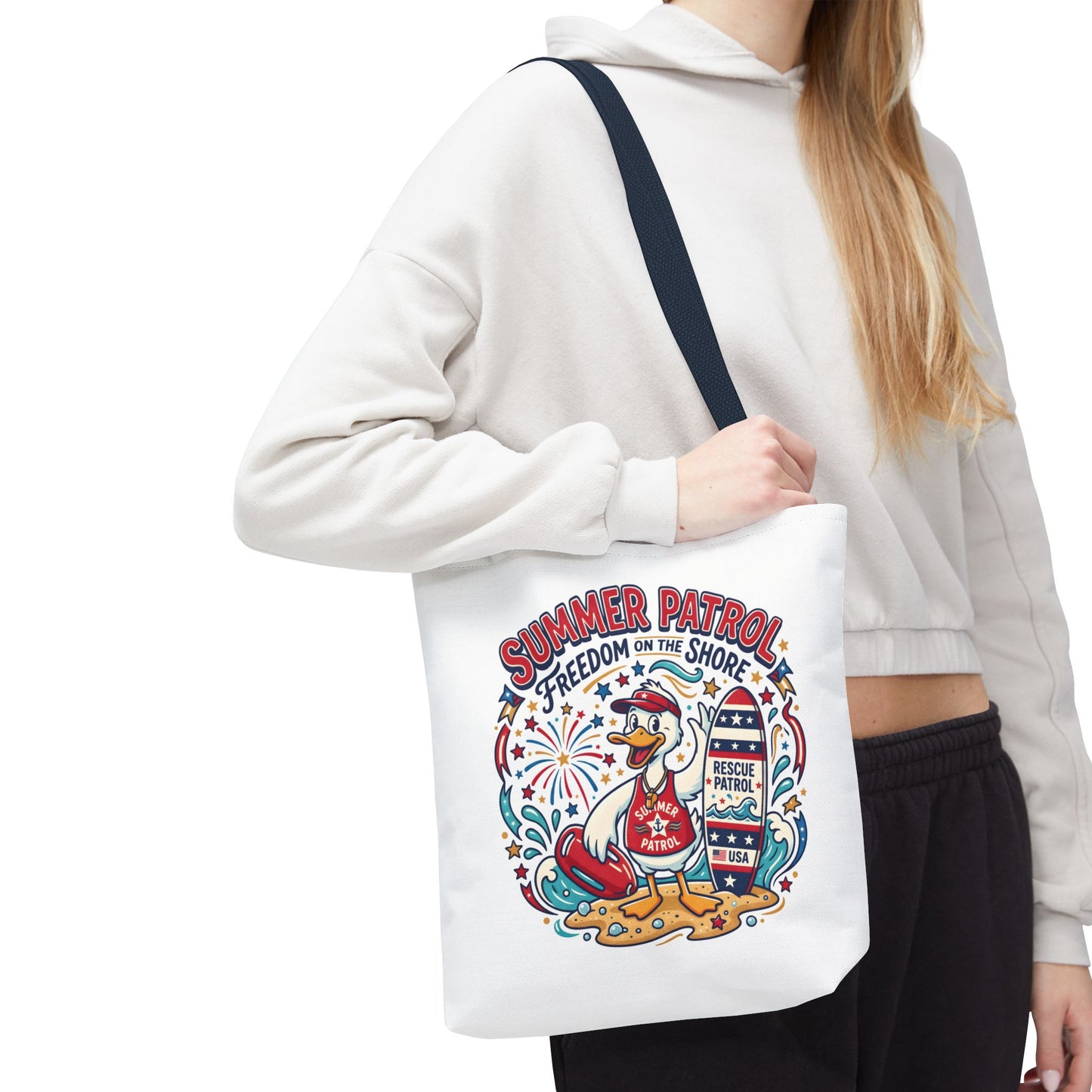Summer Patrol Beach Tote Bag – 'Freedom on the Shore' Patriotic Design, 4th of July Gift