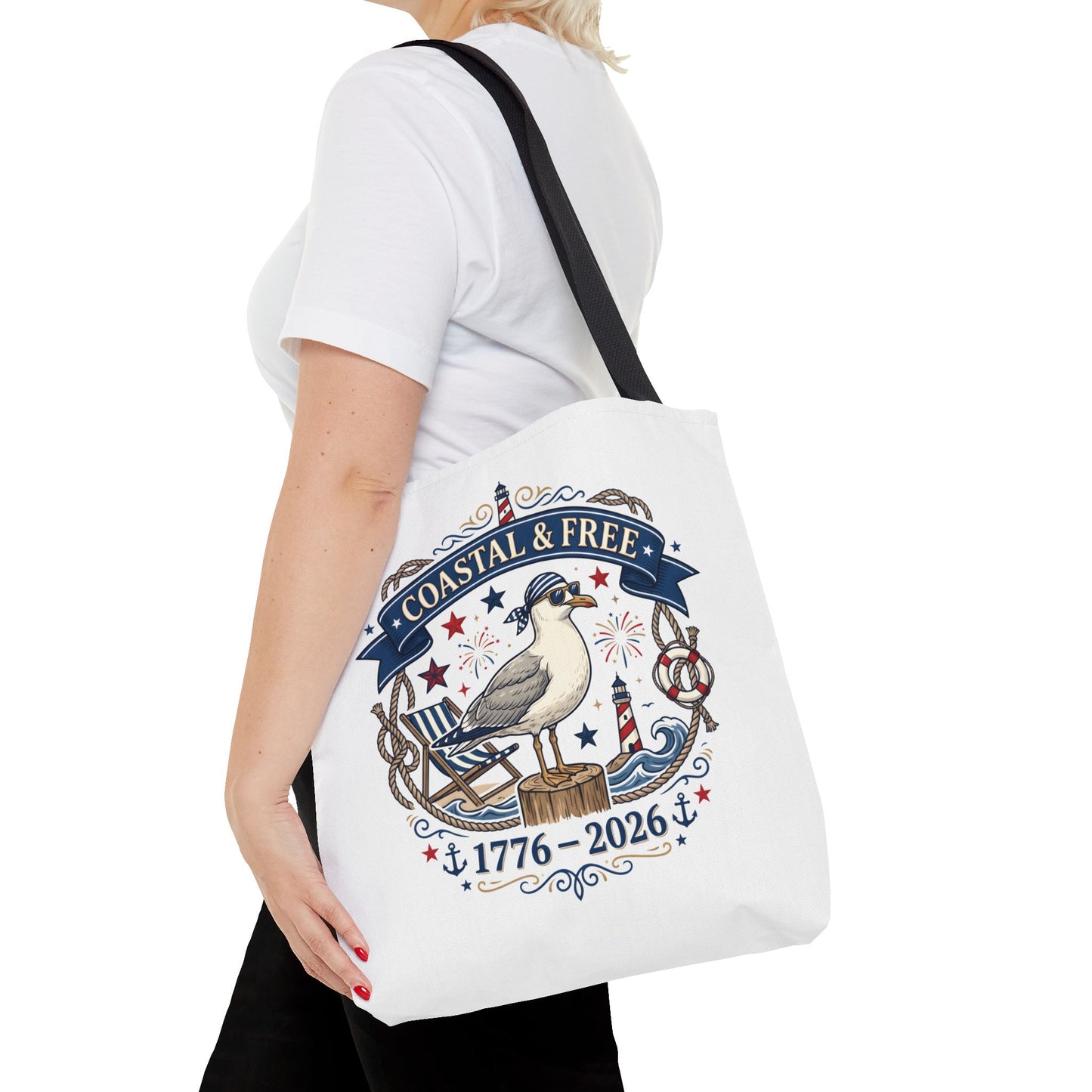 Coastal & Free Seagull Tote Bag — Patriotic 4th of July Beach Tote