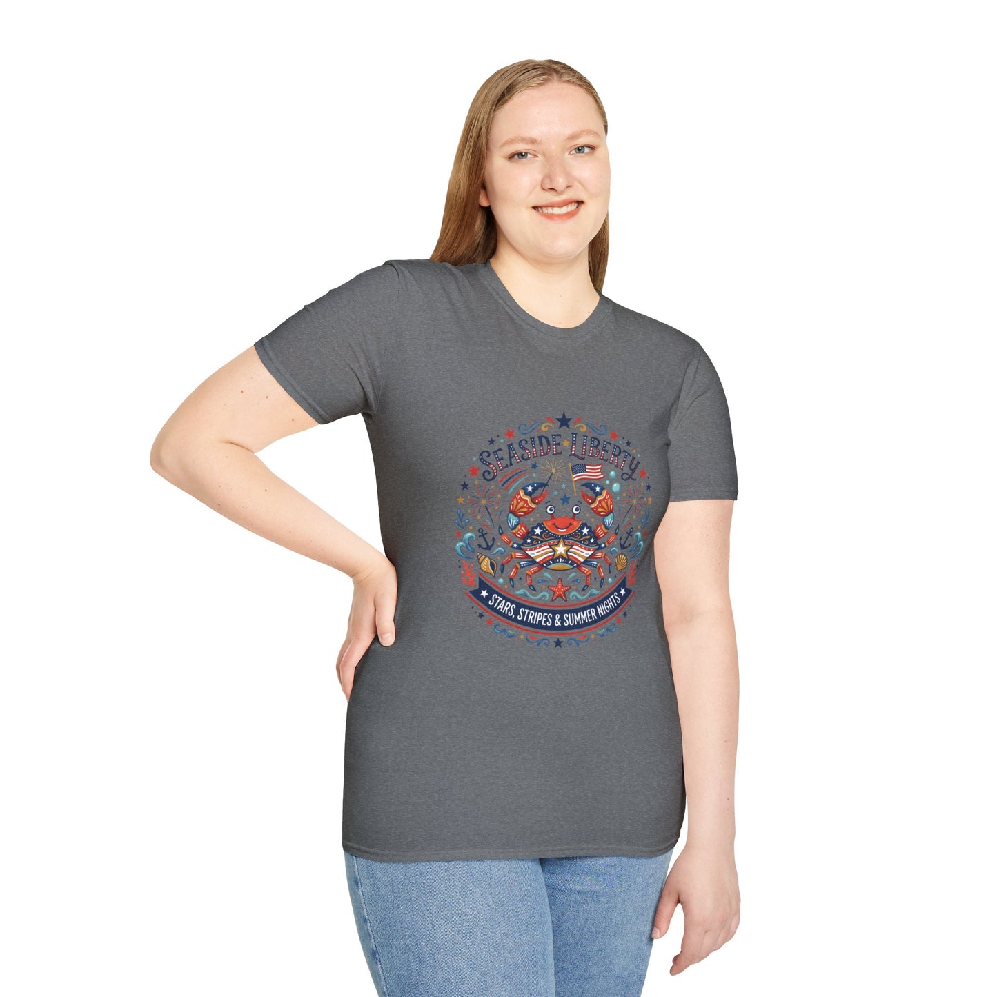 Seaside Liberty Crab T-Shirt — 4th of July Patriotic Summer Beach Tee