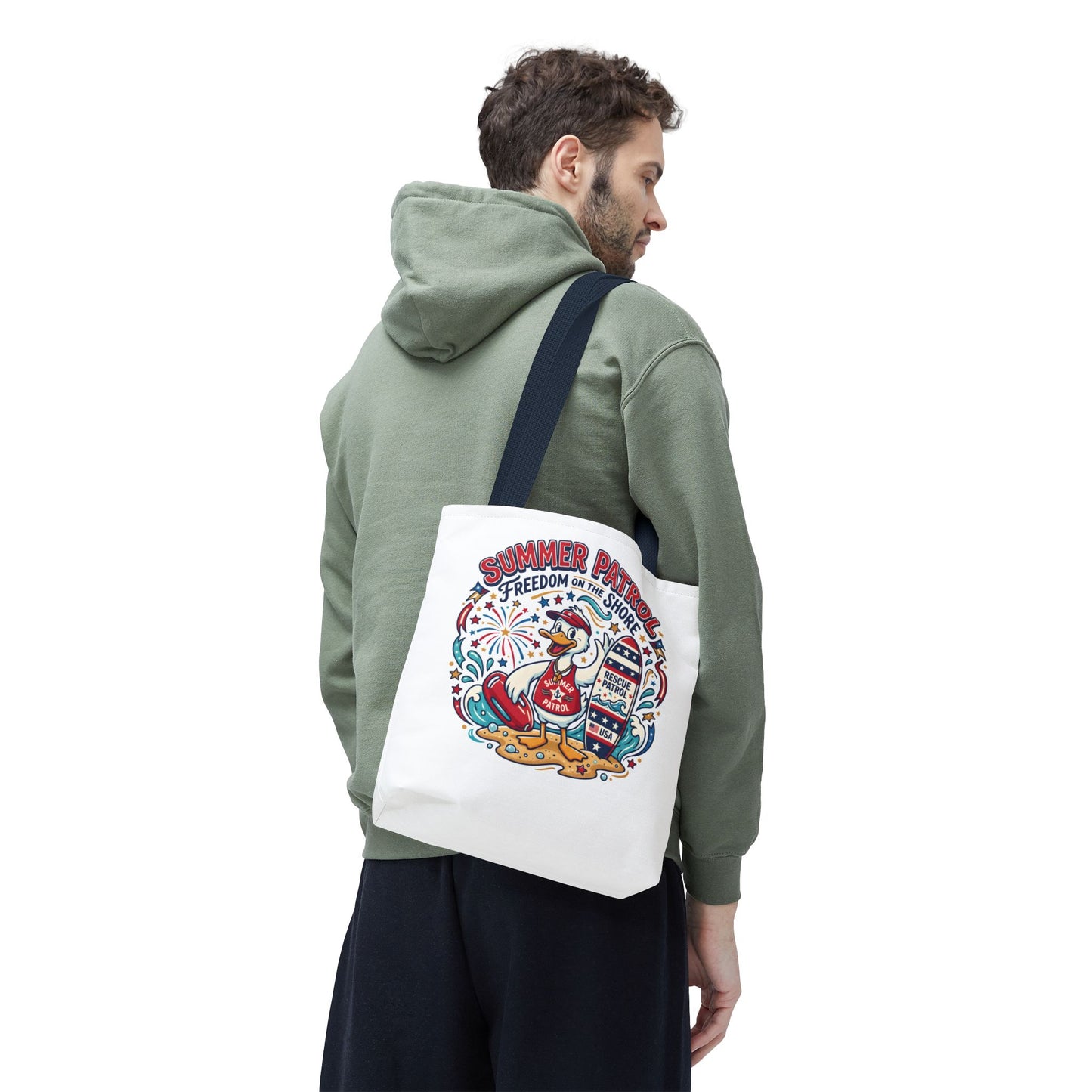 Summer Patrol Beach Tote Bag – 'Freedom on the Shore' Patriotic Design, 4th of July Gift