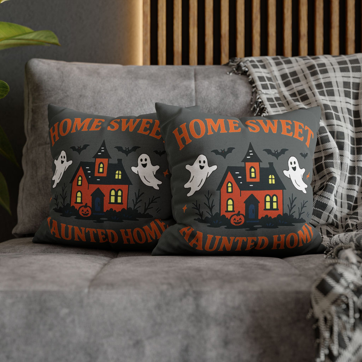 Halloween Themed Square Pillowcase, Home Sweet Haunted Home Decor